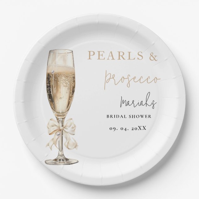 Pearls & Prosecco  Bridal shower Paper Plate (Front)