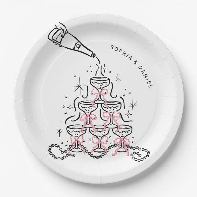 Pearls & Prosecco Bridal Shower Paper Plates (Front)