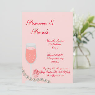 PEARLS & PROSECCO BRIDAL SHOWER PINK  INVITATION