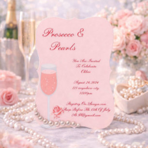 PEARLS & PROSECCO BRIDAL SHOWER PINK  INVITATION