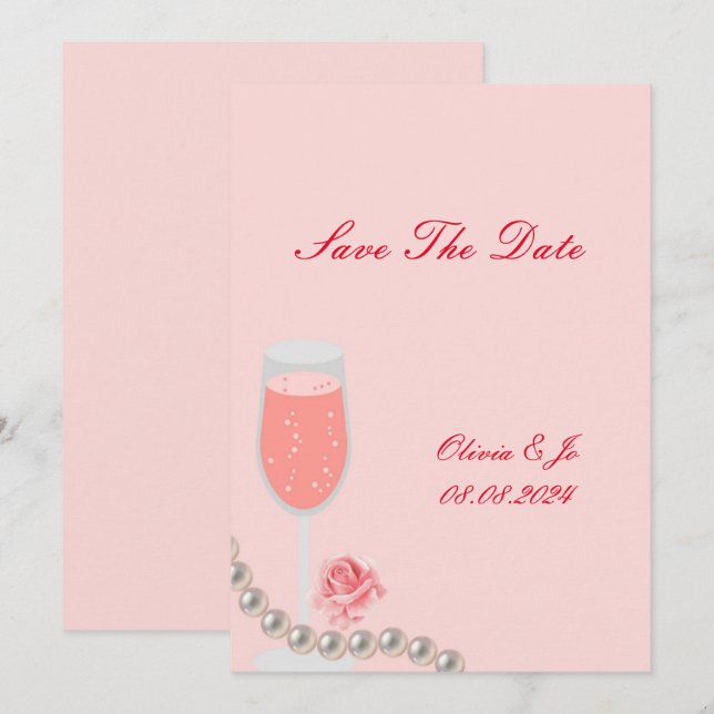 PEARLS & PROSECCO BRIDAL SHOWER PINK   SAVE THE DATE (Front/Back)