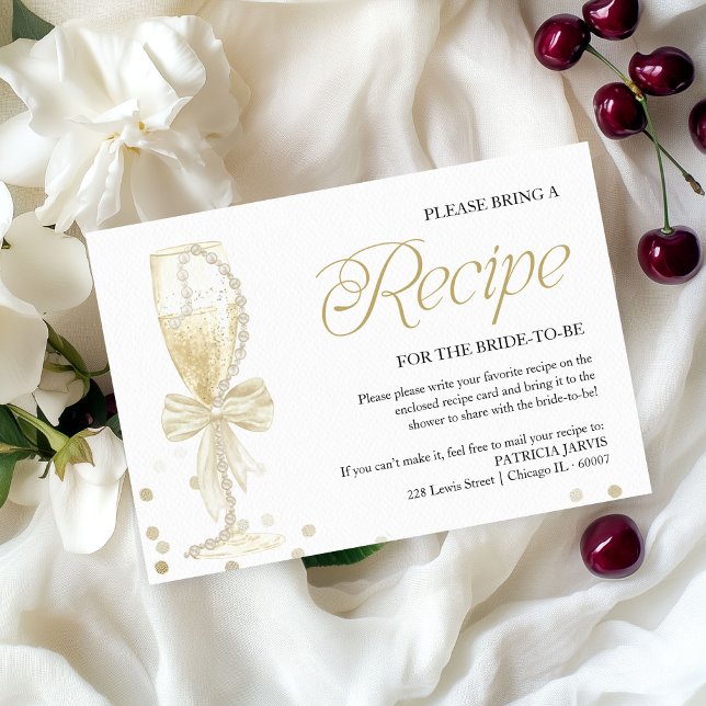 Pearls & Prosecco Bridal Shower Recipe Request Invitation (Creator Uploaded)