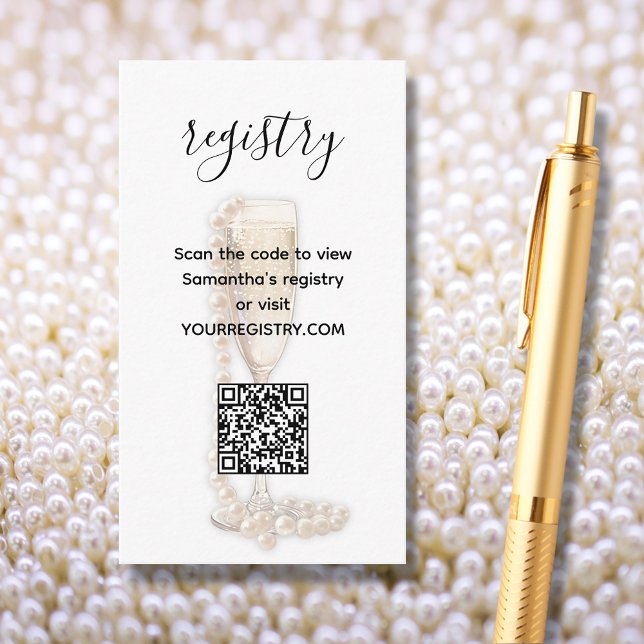 Pearls & Prosecco Bridal Shower Registry Enclosure Card (Pearls & Prosecco Bridal Shower Registry QR Code Enclosure Cards)