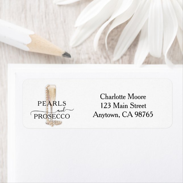 Pearls & Prosecco Bridal Shower Return Address Label (Insitu)