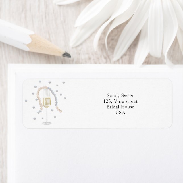 Pearls & Prosecco - bridal shower Return Address Label (Insitu)