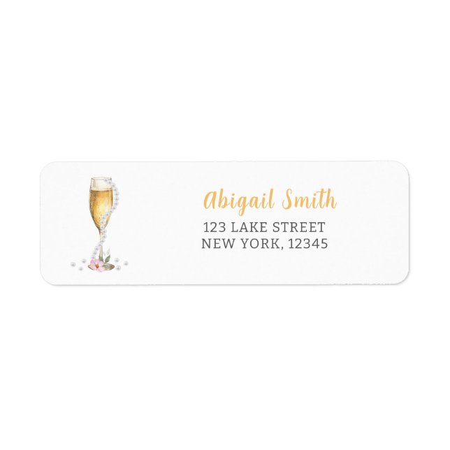 Pearls & Prosecco Bridal Shower Return Address Label (Front)