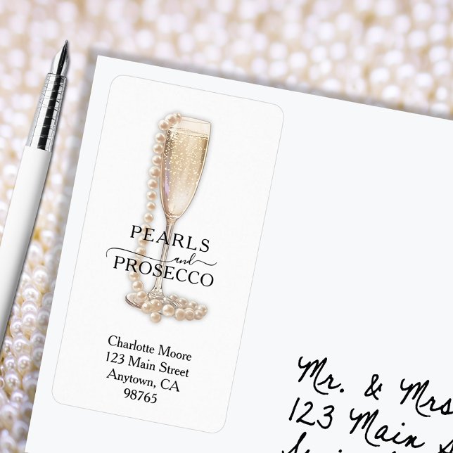 Pearls & Prosecco Bridal Shower Return Address Label (Pearls & Prosecco Bridal Shower Return Address Labels)