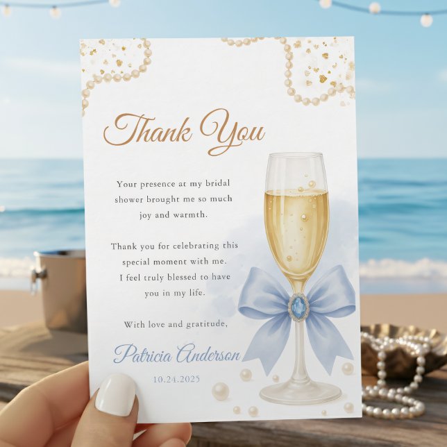 Pearls & Prosecco Bridal Shower Thank You Card (Creator Uploaded)