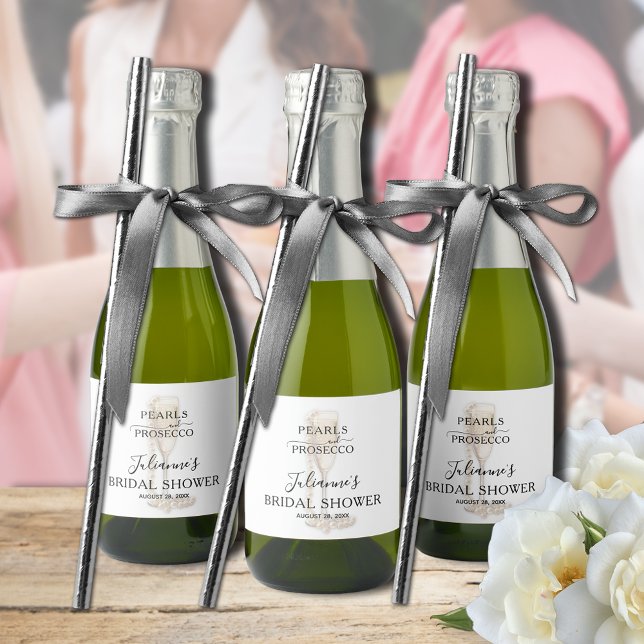 Pearls & Prosecco Bridal Shower Thank You Sparkling Wine Label (Pearls & Prosecco bridal shower thank you personalized mini champagne bottle labels)