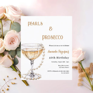 Pearls Prosecco bubbles birthday invitation