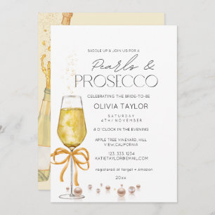 Pearls & Prosecco  Champagne Bow Bridal Shower Invitation