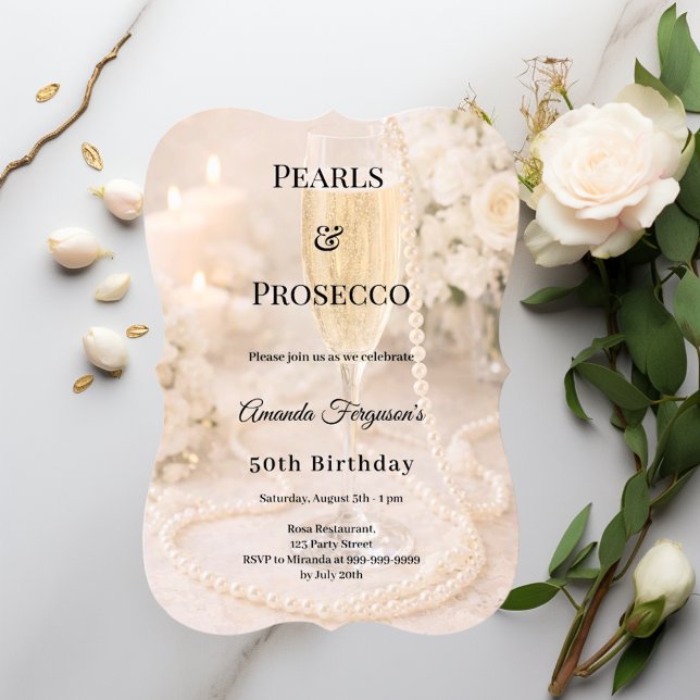 Pearls Prosecco Champagne elegant birthday  Invitation (Creator Uploaded)