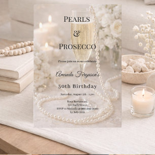 Pearls Prosecco Champagne elegant luxury birthday  Invitation