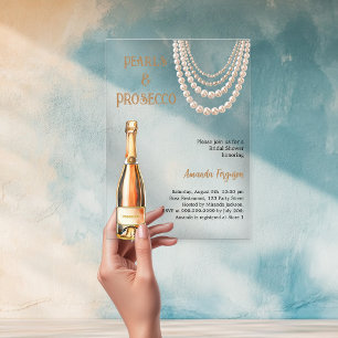 Pearls Prosecco elegant Bridal Shower clear Acrylic Invitations