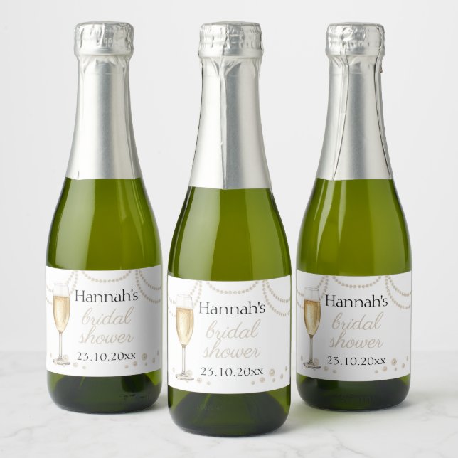 Pearls Prosecco elegant Bridal Shower mini bubbles Sparkling Wine Label (Bottles)