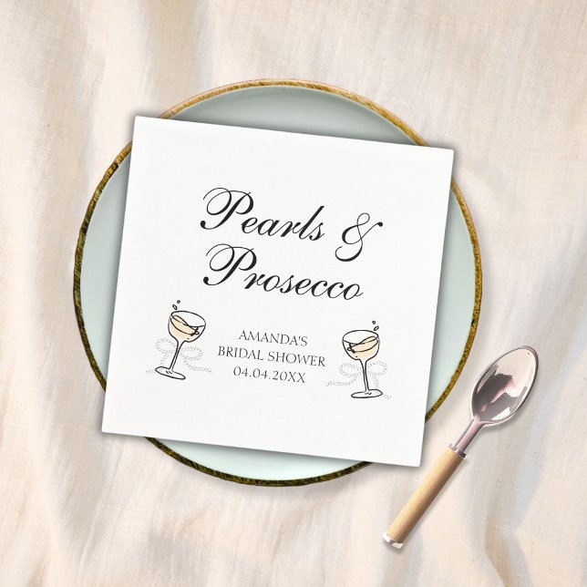Pearls & Prosecco Elegant Bridal Shower Napkin (Pearls & Prosecco Elegant Bridal Shower Napkins)