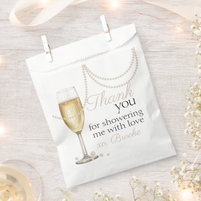 Pearls Prosecco elegant Bridal Shower thank you Favour Bag (Clipped)