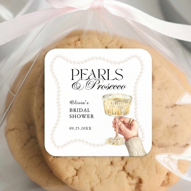 Pearls & Prosecco Elegant Brunch Bridal Shower  Square Sticker (Creator Uploaded)