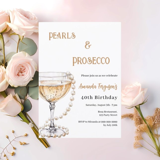 Pearls Prosecco elegant bubbles birthday  Invitation (Creator Uploaded)