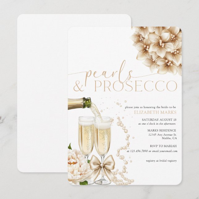 Pearls Prosecco Elegant Modern Bridal Shower   Invitation (Front/Back)