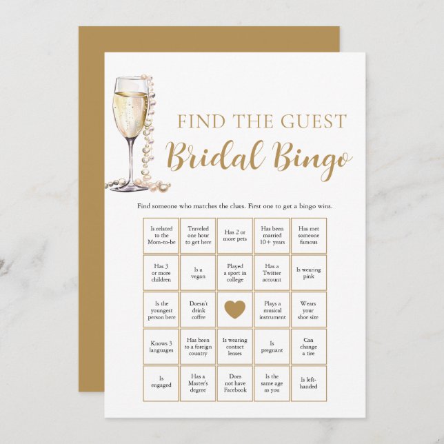 Pearls & Prosecco Find the Guest Bridal Bingo Game Invitation (Front/Back)