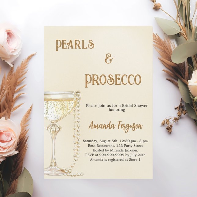 Pearls Prosecco gold Bridal Shower Invitation (Creator Uploaded)