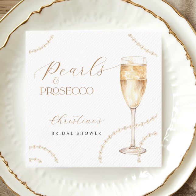 Pearls & Prosecco Gold Bridal Shower Napkins (Creator Uploaded)