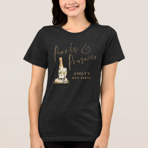 Pearls Prosecco Gold Maid of Honour Name Hen Party Tri-Blend Shirt