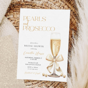Pearls & Prosecco Gold Minimal Bridal Shower Invitation