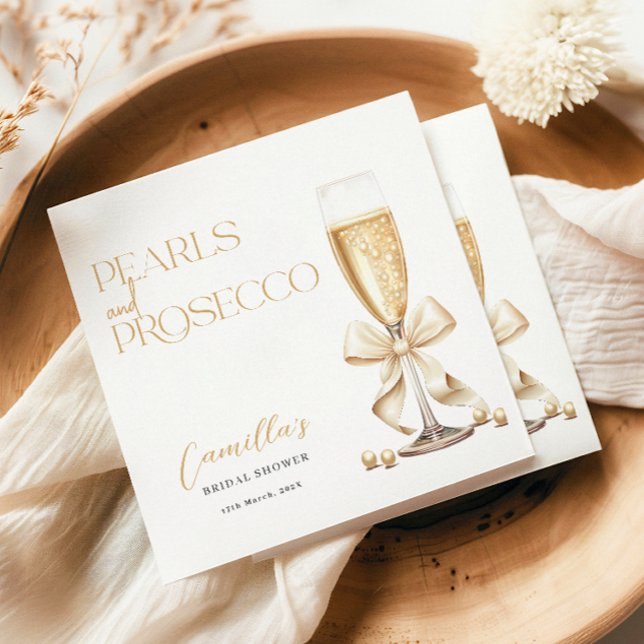 Pearls & Prosecco Gold Minimal Bridal Shower Napkin (Creator Uploaded)