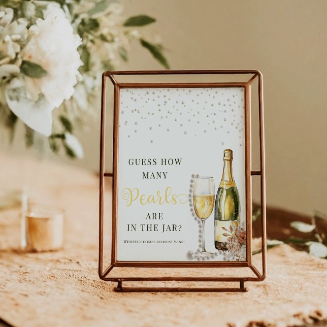 Pearls  Prosecco Guess How Many Bridal Shower Game Poster (Pearls and Prosecco Guess How Many Pearls Game Poster | Bridal Shower Guessing Game)