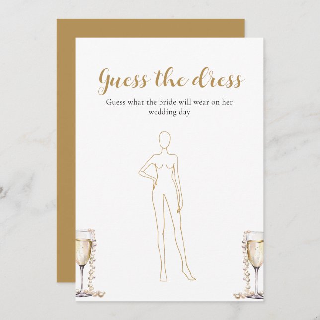 Pearls Prosecco Guess The Dress Bridal Shower Game Invitation (Front/Back)