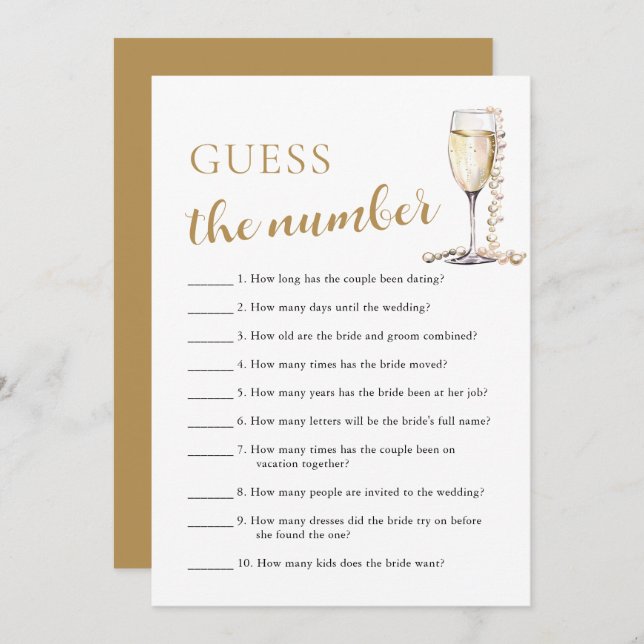 Pearls & Prosecco Guess the Number Bridal Game Invitation (Front/Back)