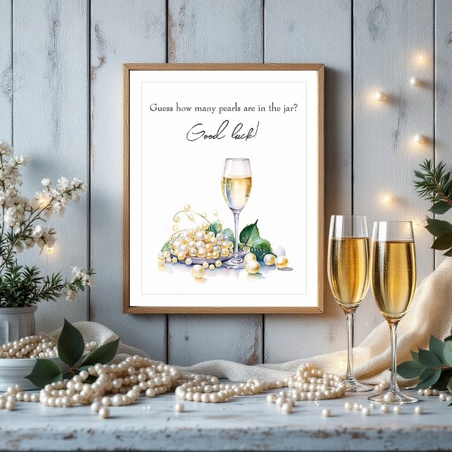Pearls & Prosecco Guessing Game Bridal Shower Poster (Pearls & Prosecco Guessing Game Bridal Shower Poster)