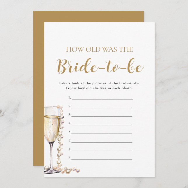 Pearls & Prosecco How Old Was the Bride-to-be Game Invitation (Front/Back)