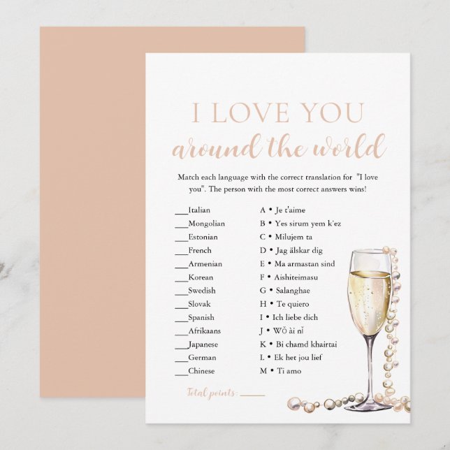 Pearls & Prosecco I Love You Around the World Game Invitation (Front/Back)