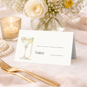 Pearls Prosecco Ivory Bubbly Lunch Bridal Shower Place Card