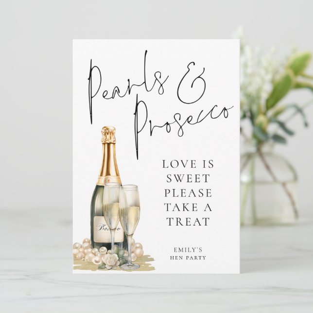 Pearls Prosecco Love is Sweet Take Treat Sign card (Standing Front)