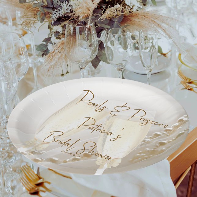 Pearls & Prosecco Modern Elegant Bridal Shower Paper Plate (Creator Uploaded)
