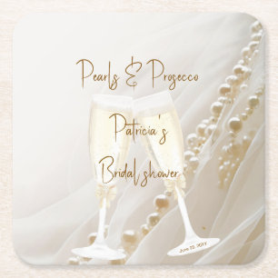 Pearls & Prosecco Modern Elegant Square Paper Coaster