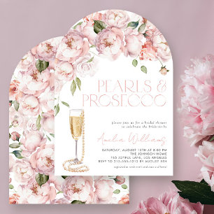 Pearls & Prosecco Modern Pink Floral Bridal Shower Invitation