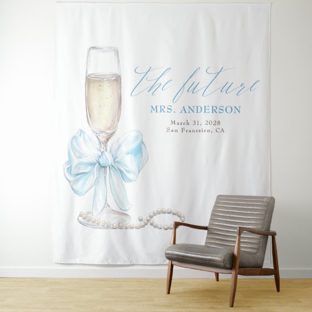 Pearls & Prosecco Mrs Photo Prop Backdrop Tapestry (In Situ)