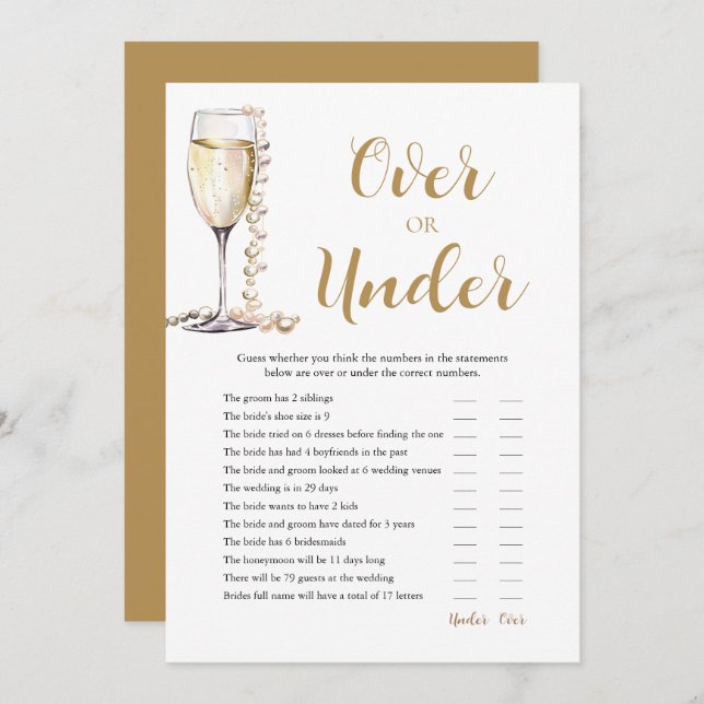 Pearls & Prosecco Over or Under Bridal Shower Game Invitation (Front/Back)
