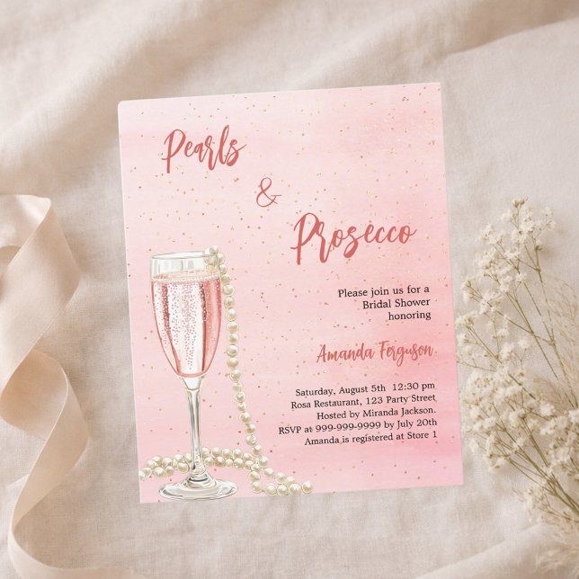 Pearls Prosecco pink Bridal Shower invitation (Creator Uploaded)