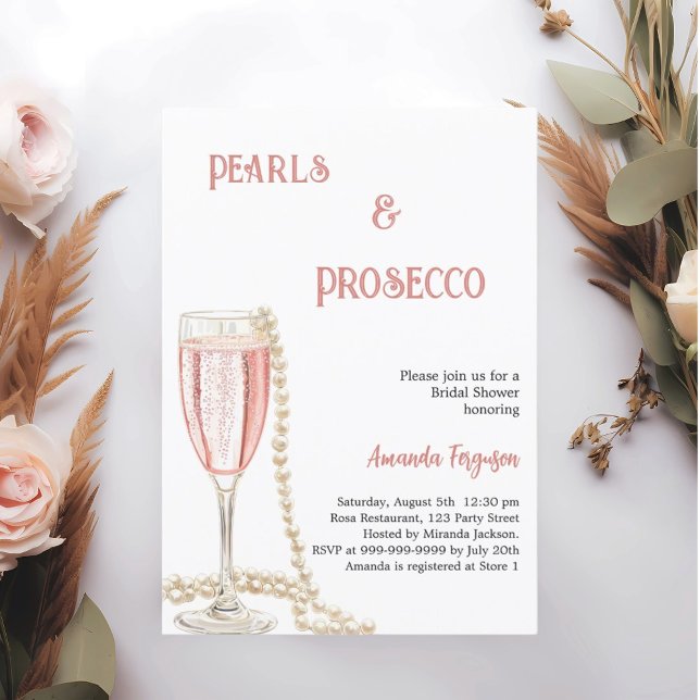 Pearls Prosecco pink Bridal Shower Invitation (Creator Uploaded)