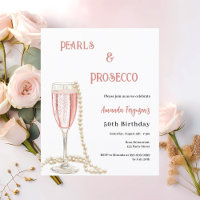 Pearls Prosecco pink bubbles birthday invitation