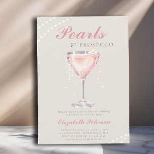 Pearls Prosecco Pink Bubbly Ivory Bridal Shower Invitation