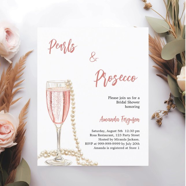Pearls Prosecco pink chic Bridal Shower invitation (Creator Uploaded)