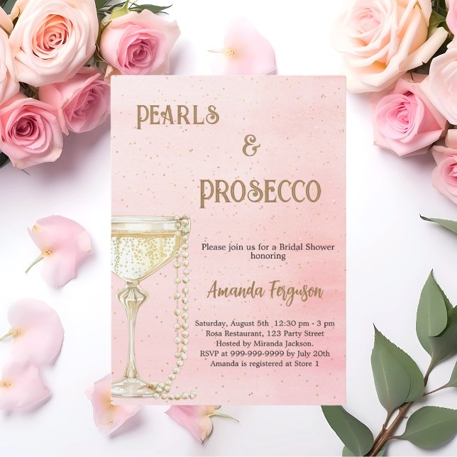 Pearls Prosecco pink elegant Bridal Shower Invitation (Creator Uploaded)