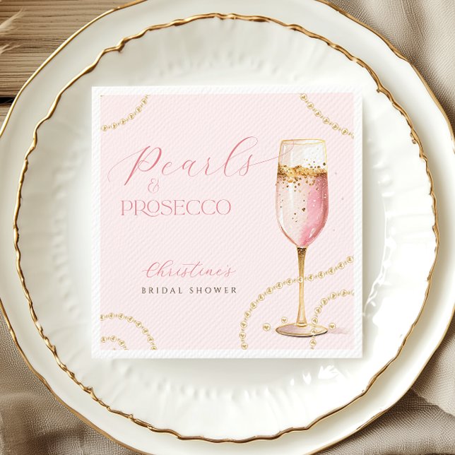 Pearls Prosecco Pink Gold Bridal Shower Napkin (Creator Uploaded)